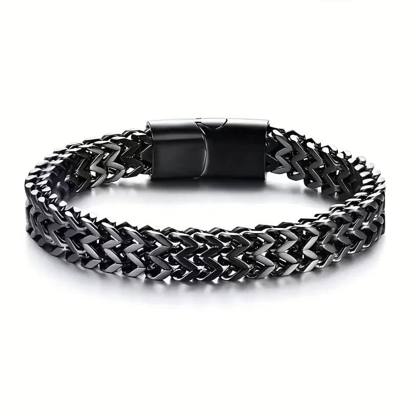 Heavy Vintage Biker Stainless Steel Black Bracelet For Mens 9.02" - Thumbnail 3