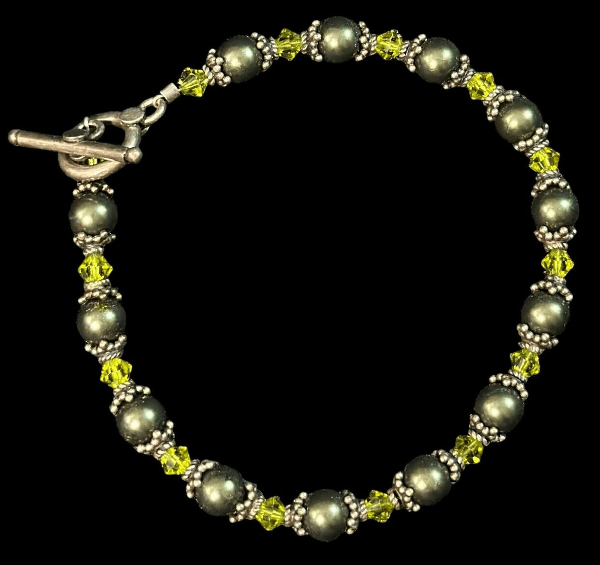 Vintage Faux Pearl and Glass Bead Bracelet 7" Goldtone - Thumbnail 2