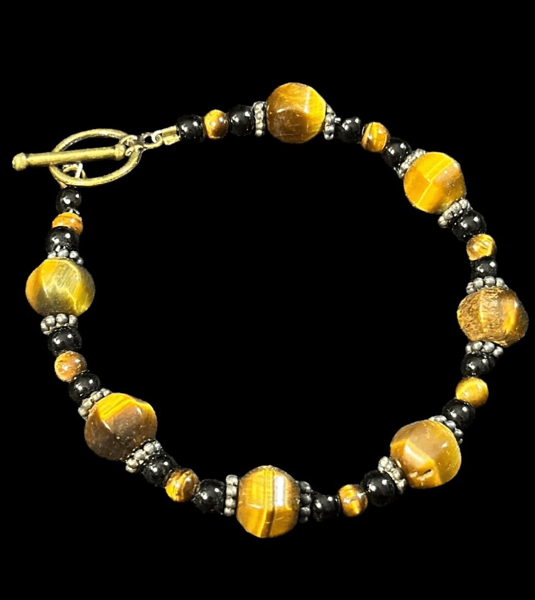 Vintage Tiger Eye Glass Stone Goldtone Bracelet 7" - Thumbnail 2