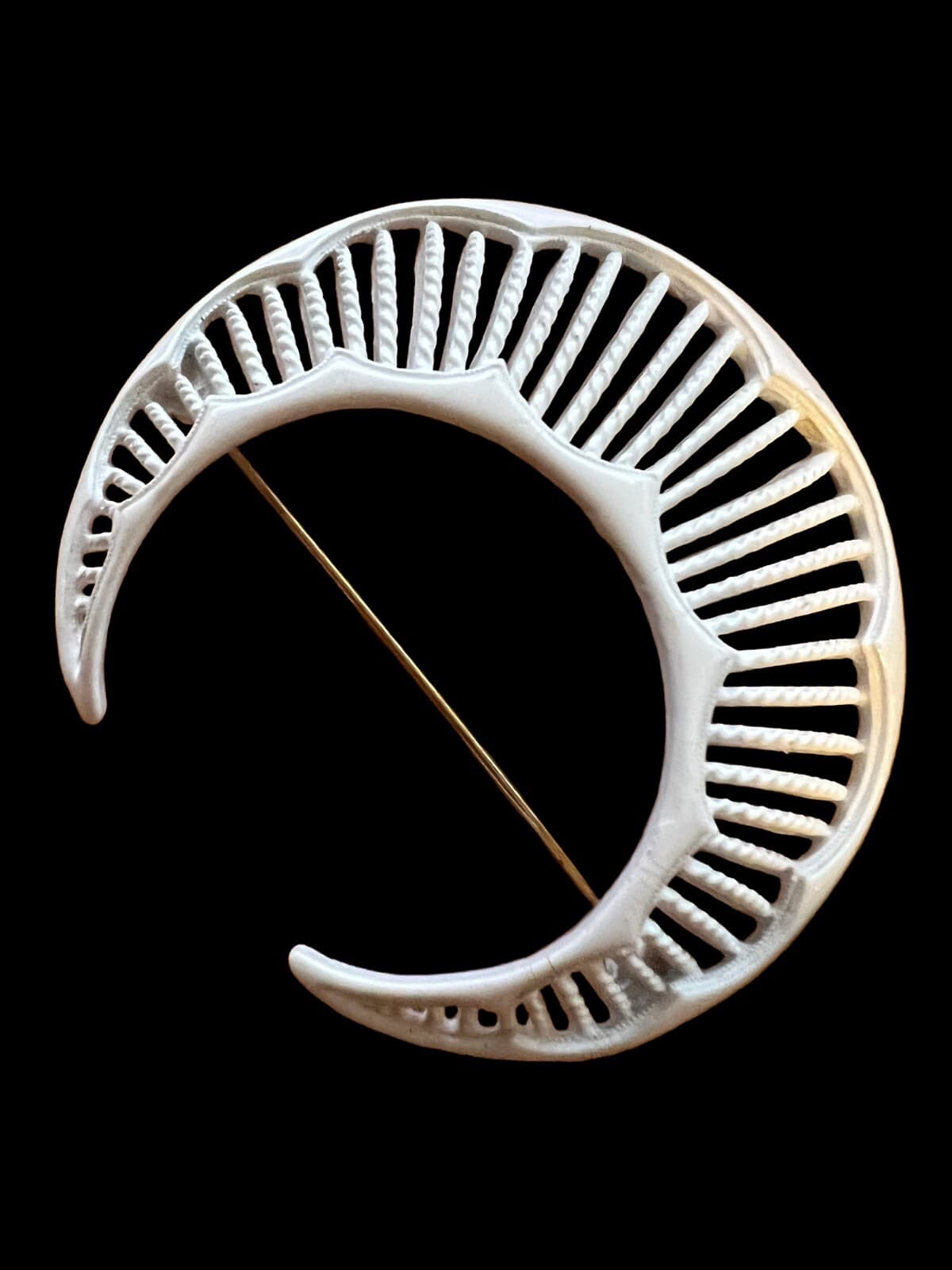 Vintage Monet Moon Shape White Enamel Pin - Thumbnail 2