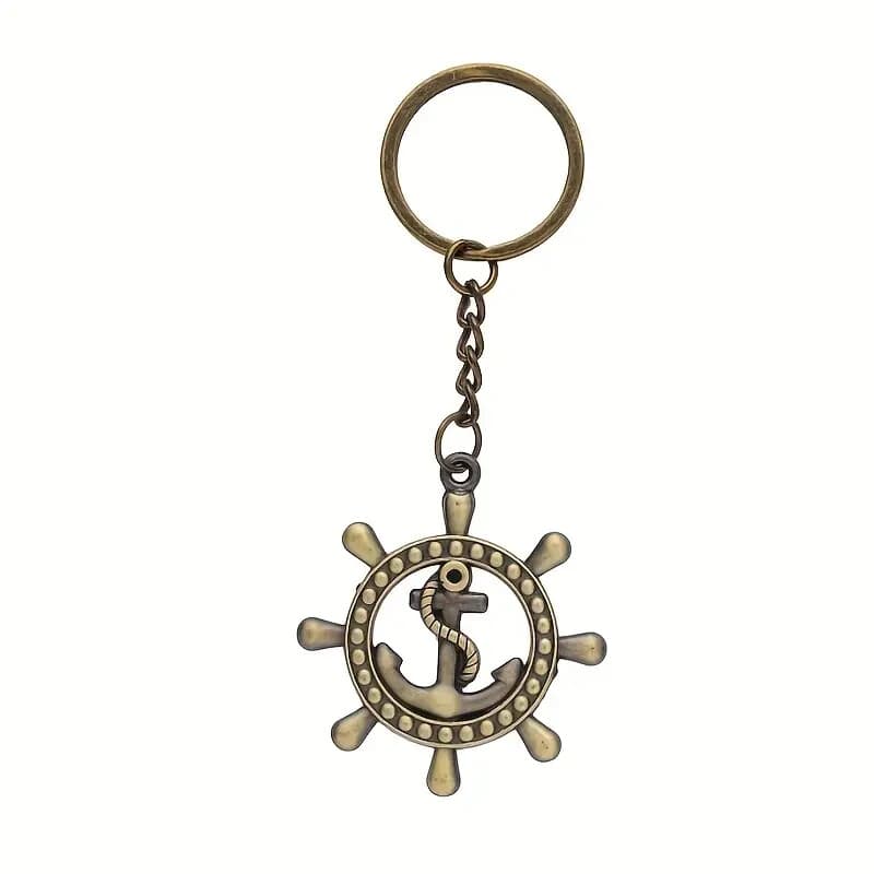 Antique Brasstone Vintage Ships Wheel Key Ring Holder Veterans Navy Awesome Gift