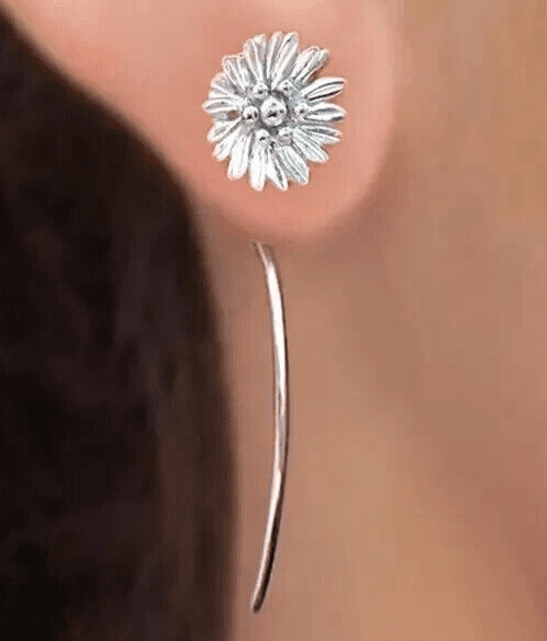Vintage Style Silvertone Women's Chrysanthemum Earrings Handmade Flower Fashion - Thumbnail 3