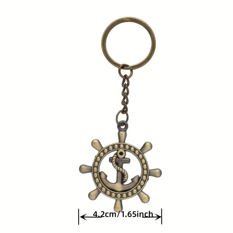 Antique Brasstone Vintage Ships Wheel Key Ring Holder Veterans Navy Awesome Gift - Thumbnail 3