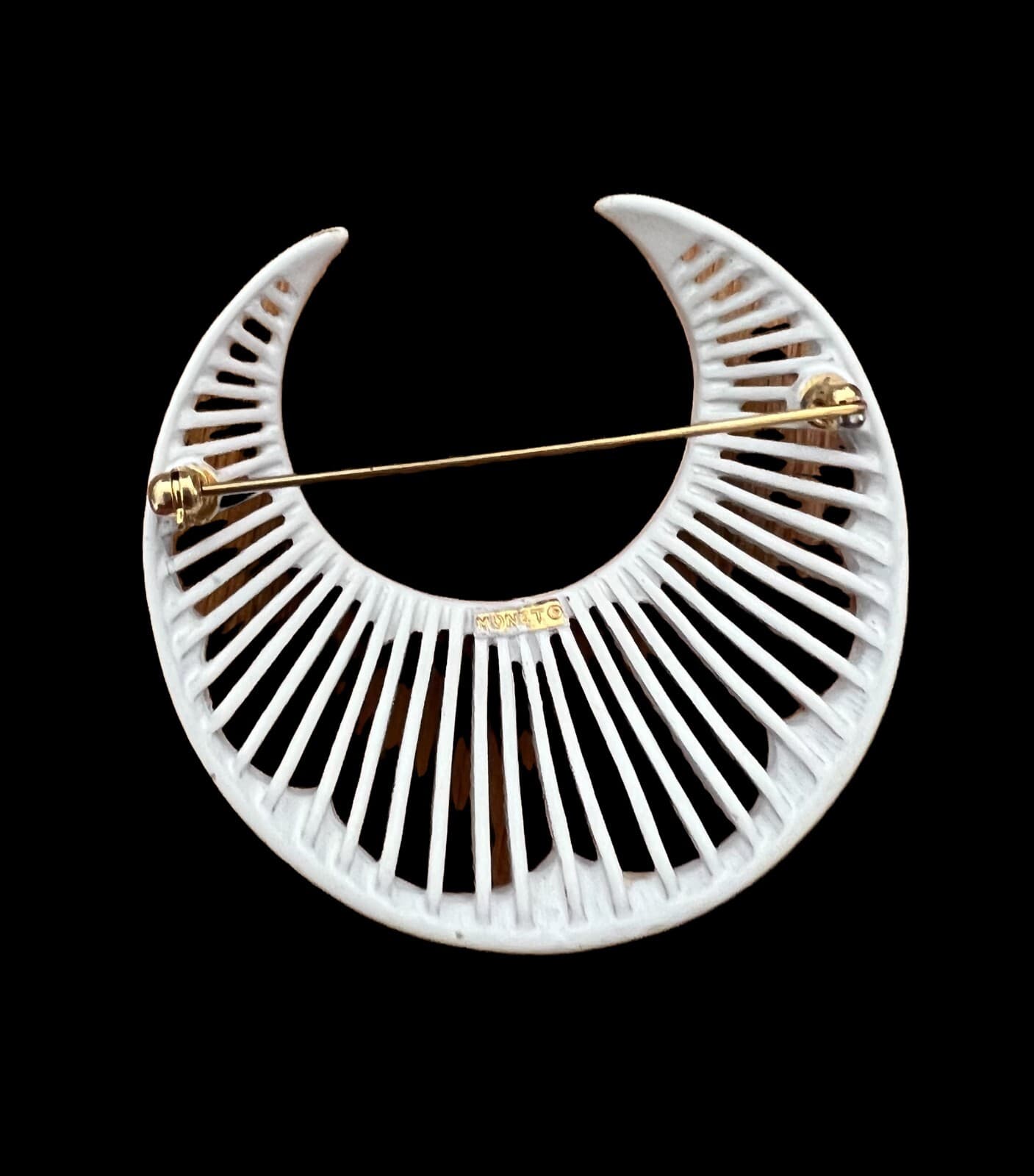 Vintage Monet Moon Shape White Enamel Pin - Thumbnail 3