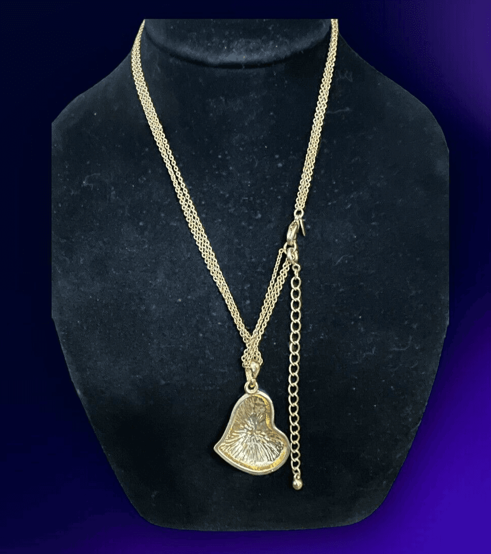 Vintage Goldtone Avon Heart Necklace 3 Strand Chain 16" - Thumbnail 2