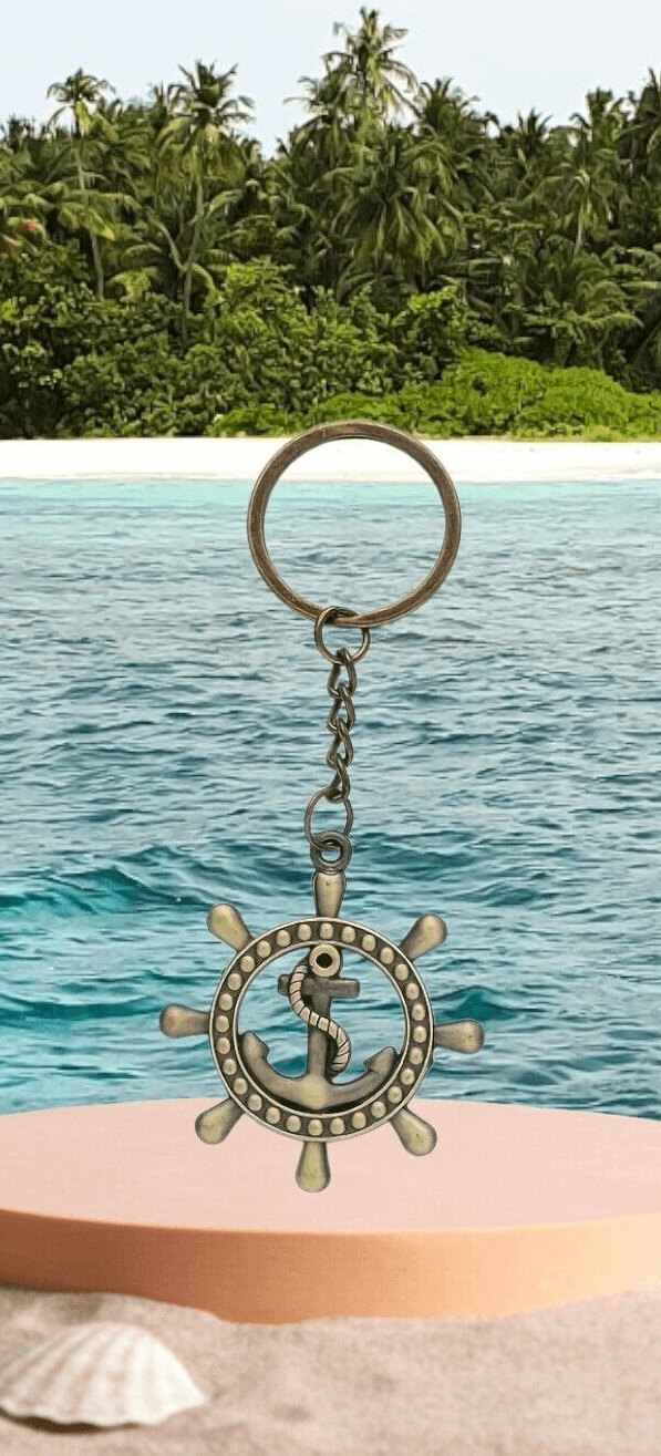 Antique Brasstone Vintage Ships Wheel Key Ring Holder Veterans Navy Awesome Gift - Thumbnail 2