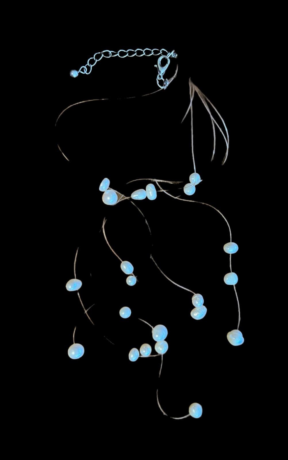 Fashion Jewelry Invisible Necklace with Fresh Water Pearls 16" choker - Thumbnail 2