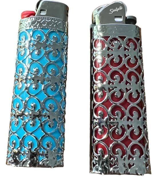 New Silvertone Scroll Lighter Cover Bic J5 - Thumbnail 2