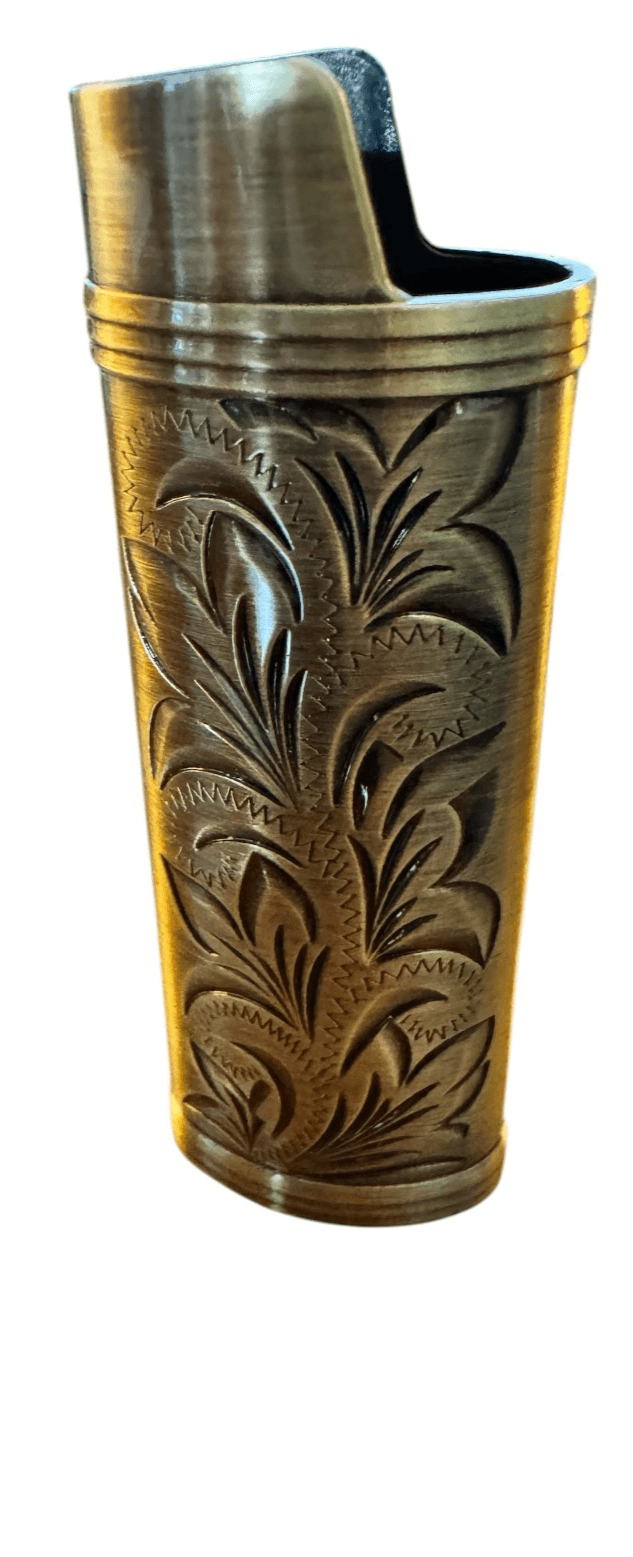 Metal Lighter Case Cover Sleeve Holder Vintage Floral Pattern Bronze - Thumbnail 2