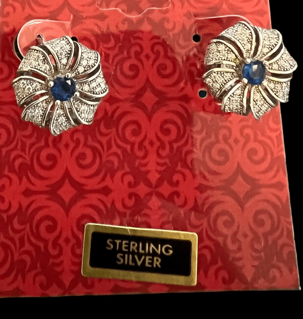 Sterling Silver with Sapphire Stone & Crystal Earrings