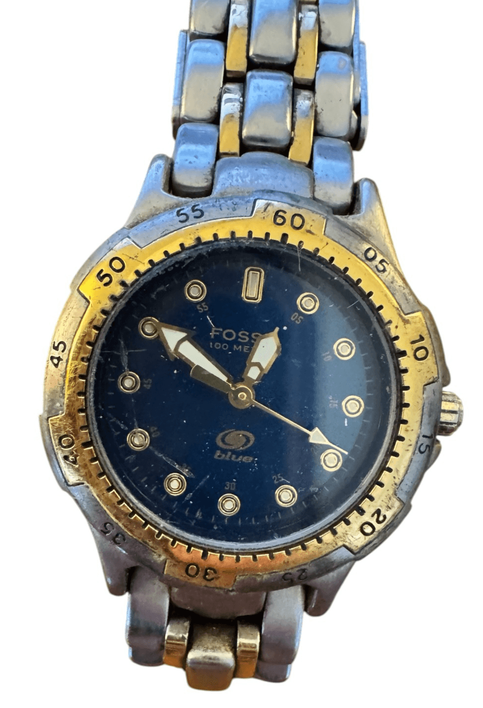 Fossil Blue Stainless Steel Watch 100M 330ft Water Resistant