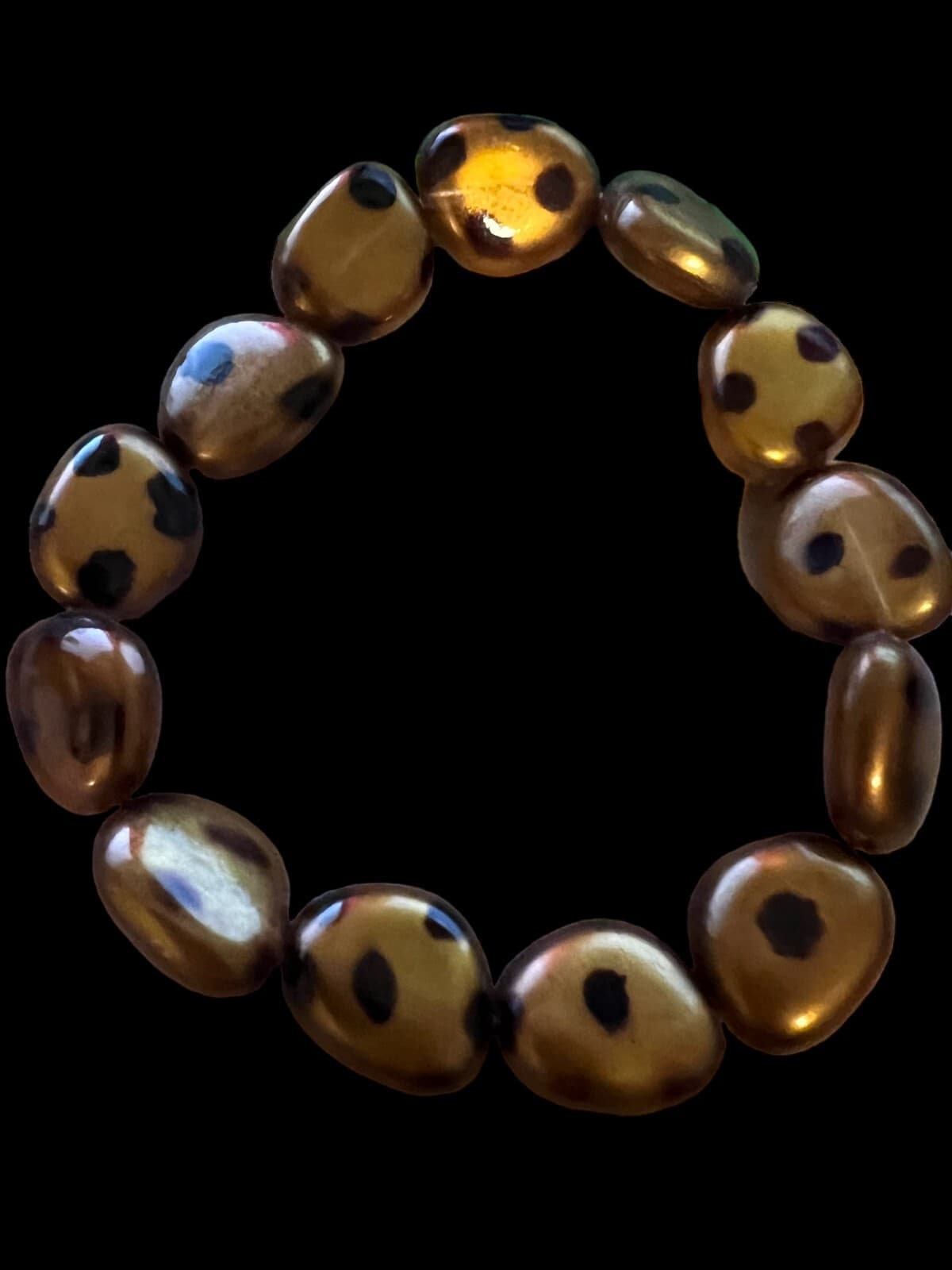 Vintage Gold Glass Beads with Black Spots 8" - Thumbnail 2