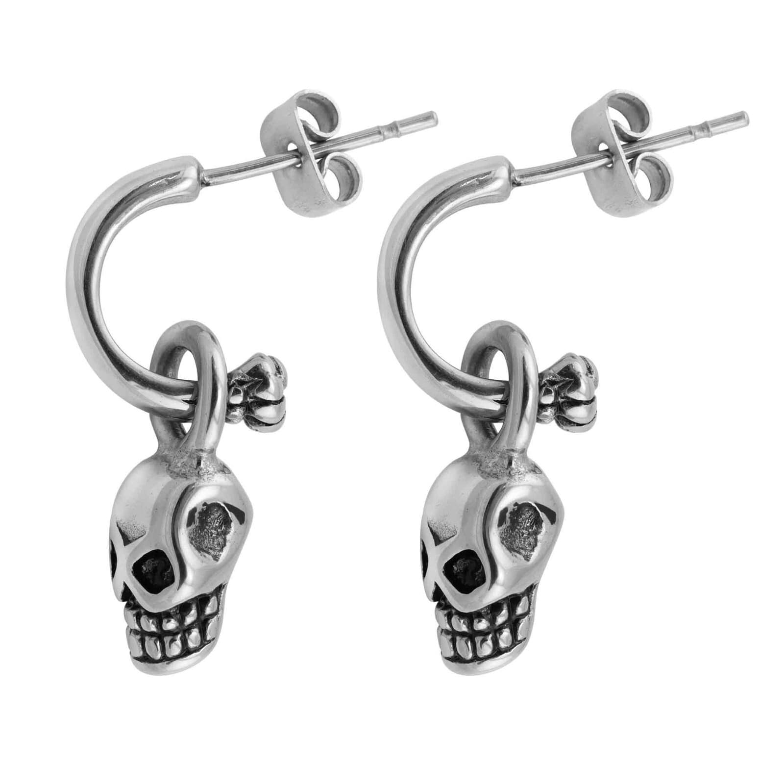 Stainless Steel Dangle Skull Earrings - Thumbnail 3
