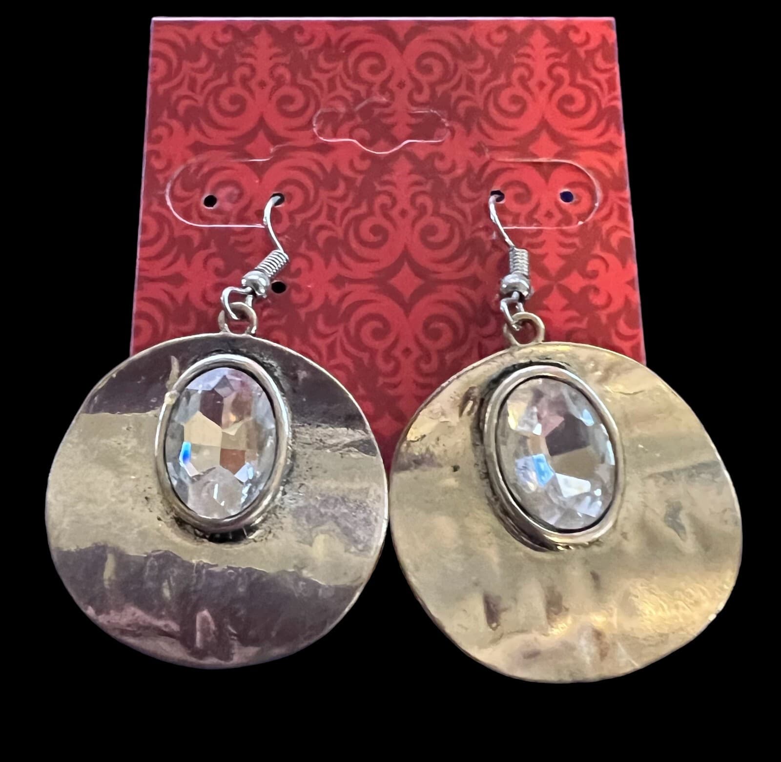 Stunning Silvertone Earrings with Large Clear Stone - Thumbnail 2