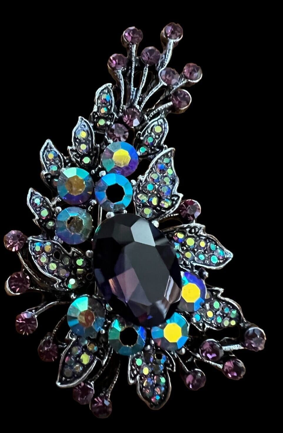 Fashion Jewelry Designer Style Flower Cluster Pin Lavender Rhinestones - Thumbnail 2