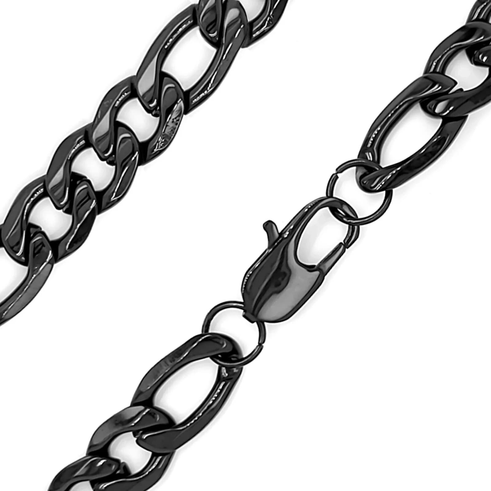 Black Stainless Steel Figaro Chain Necklace 24" - Thumbnail 3