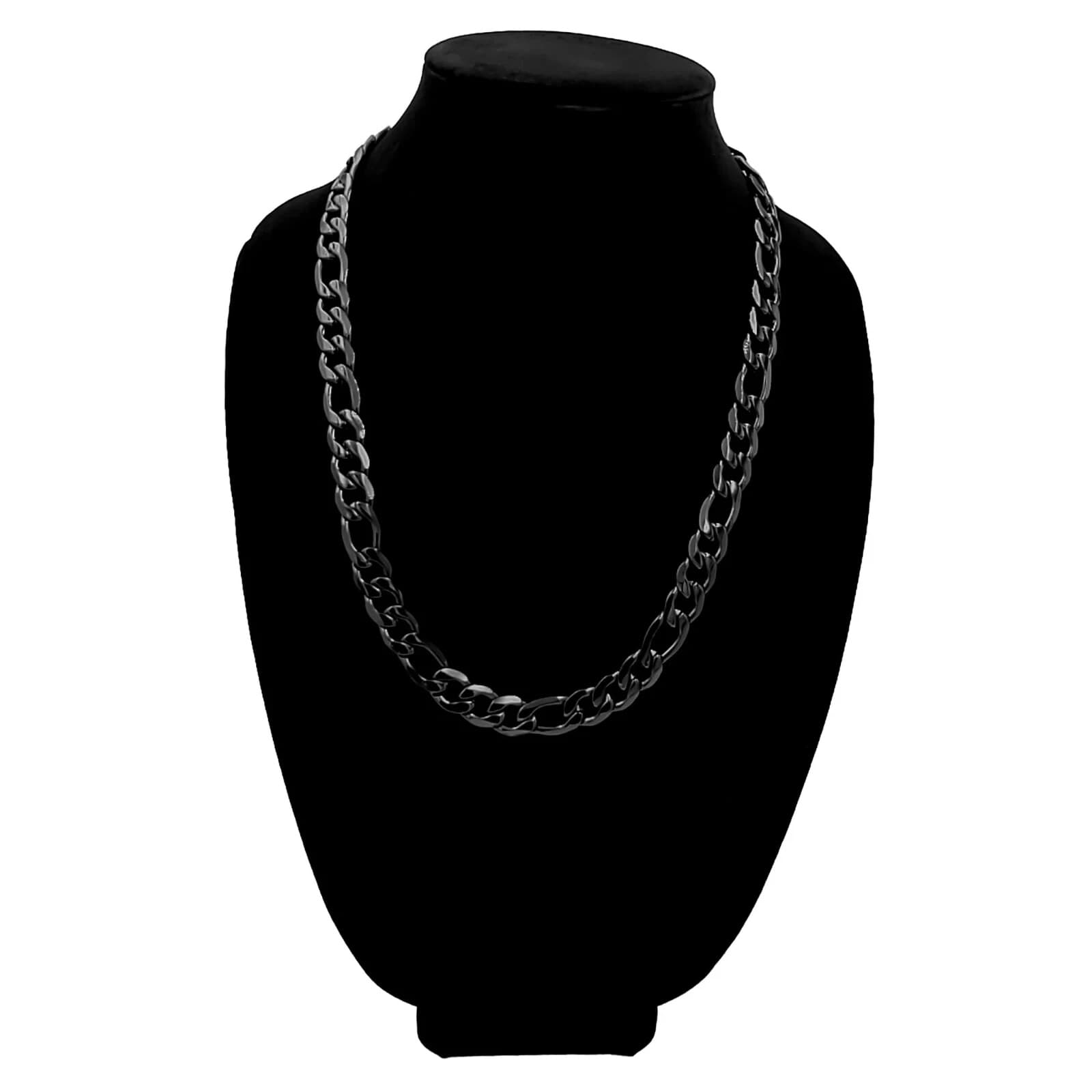 Black Stainless Steel Figaro Chain Necklace 24" - Thumbnail 2