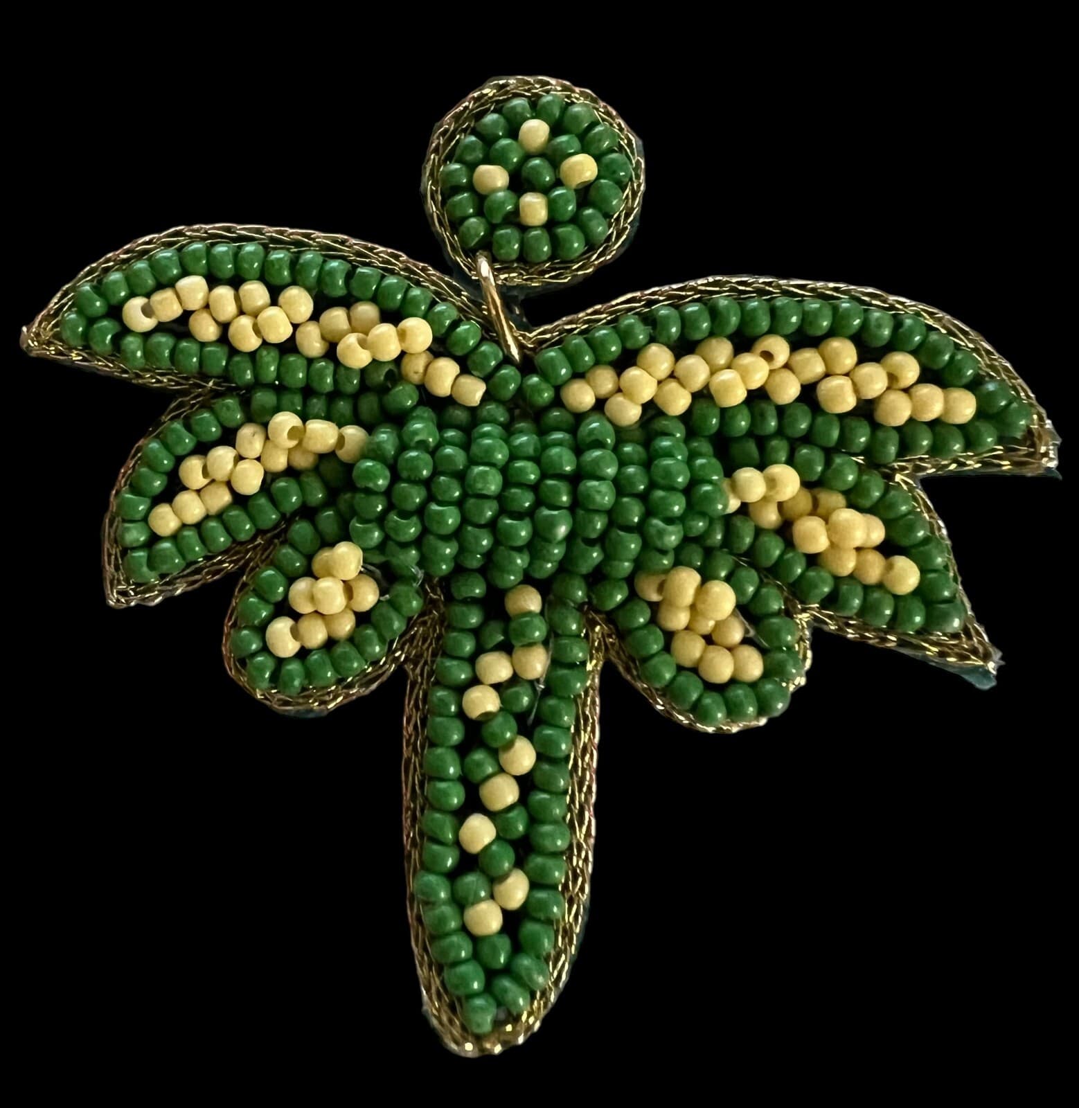 Beaded Palm Tree Earrings Green & Lite Yellow - Thumbnail 2