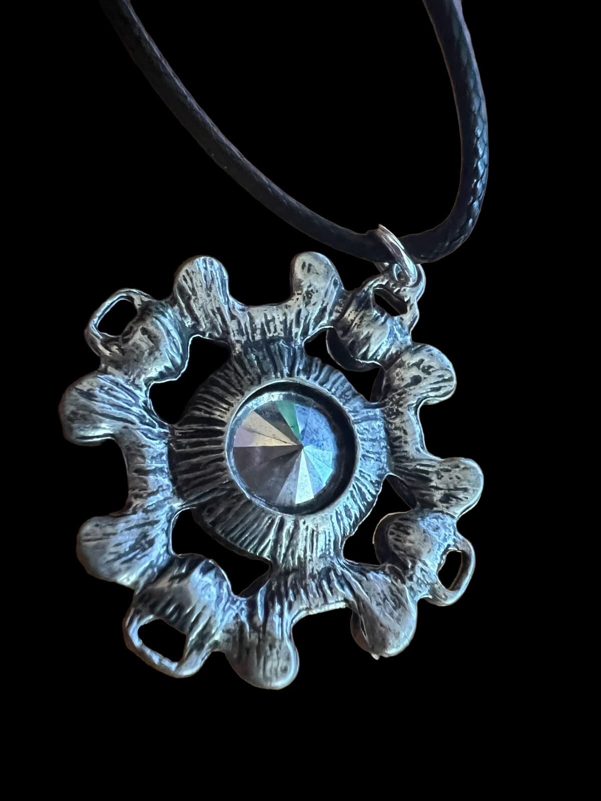 Fashion Jewelry Large Rhinestone Pendant on Black Rope 18" - Thumbnail 4