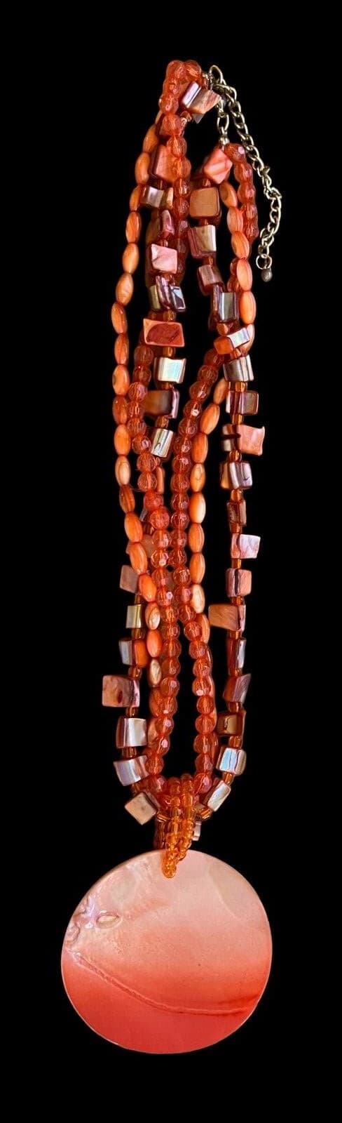 Fashion Jewelry Orange Color Glass Bead Pendant Necklace - Thumbnail 2