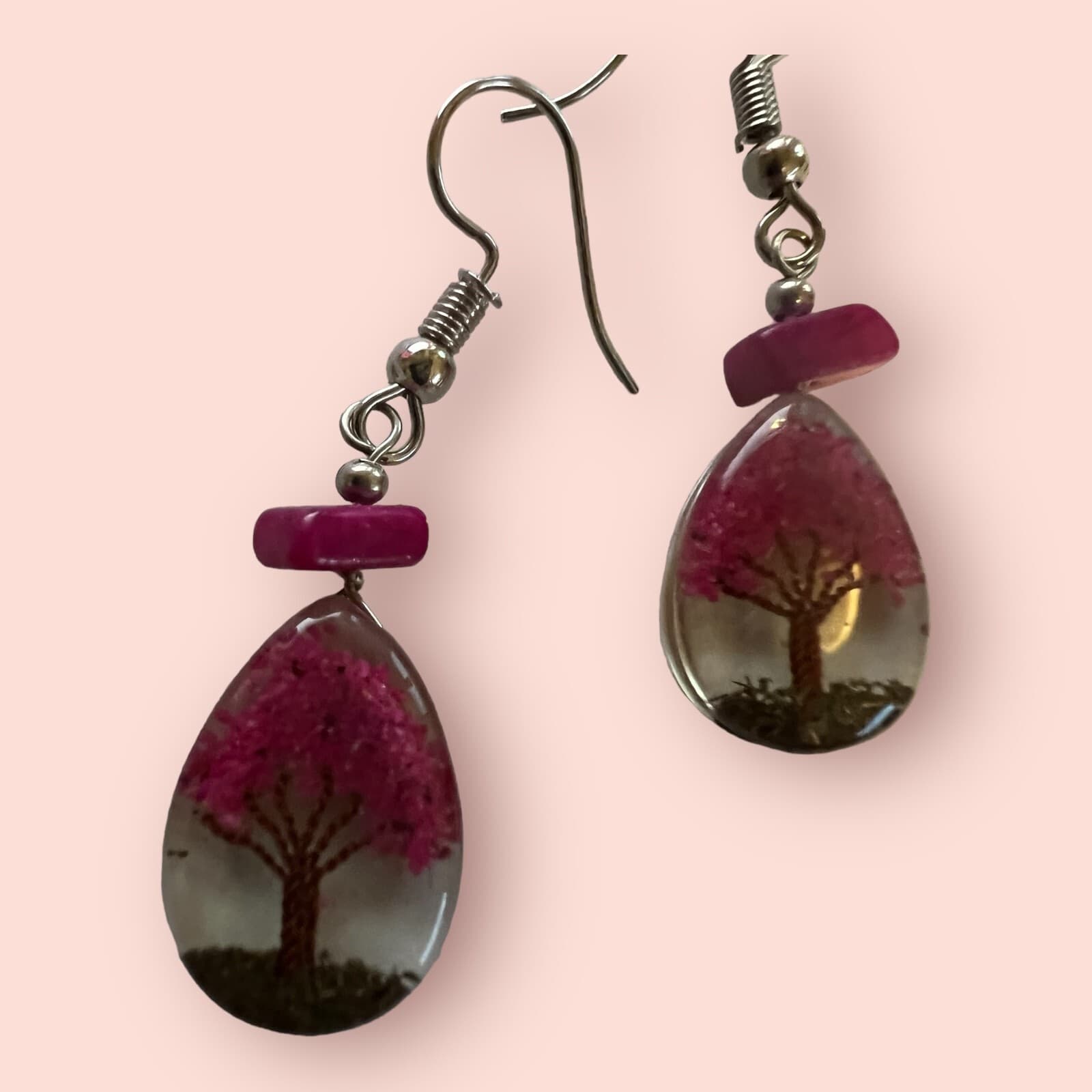 Vintage Tree of Life Earrings Silvertone - Thumbnail 4