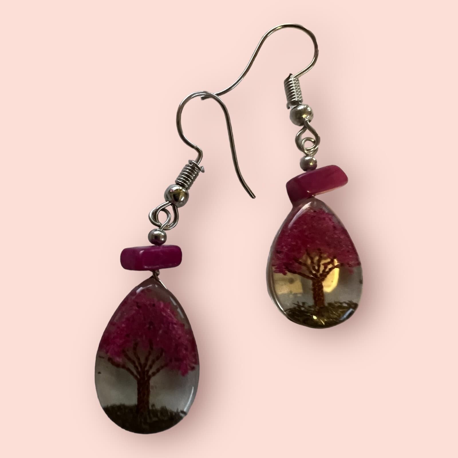 Vintage Tree of Life Earrings Silvertone - Thumbnail 3
