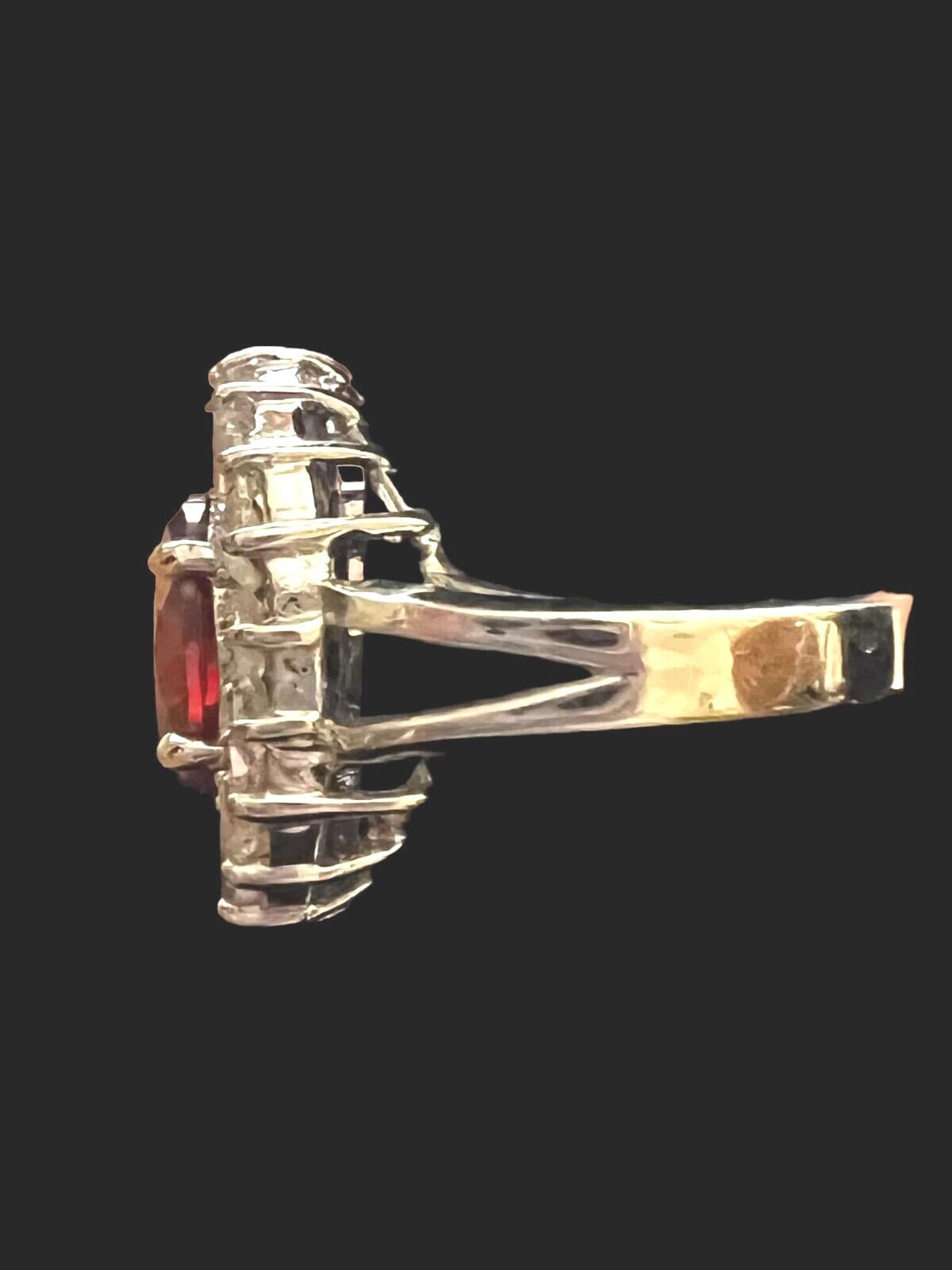 Fashion Jewelry Garnet/Ruby Colored Stone with Rhinestone Border; Size 10.25 - Thumbnail 2