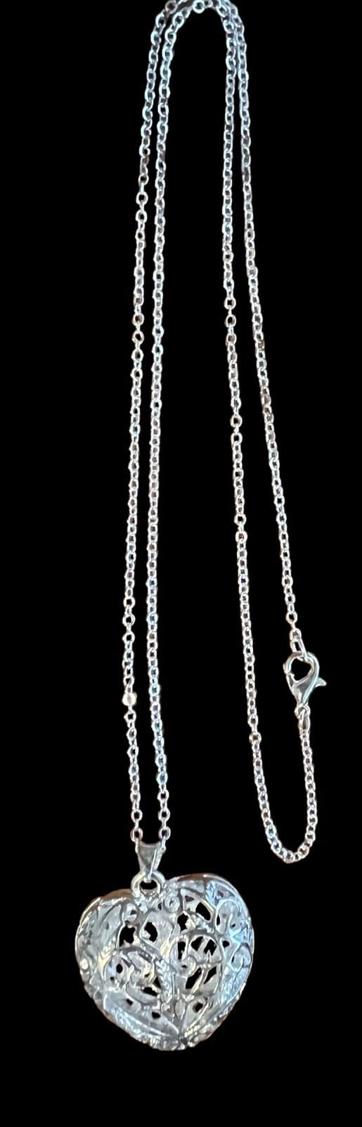 Fashion Jewelry Silvertone Puff Heart Pendant Necklace - Thumbnail 3