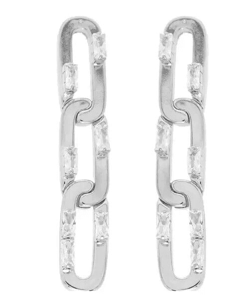 Large 3 Chain Link Dangle Earrings CZ - Thumbnail 2