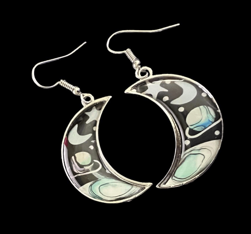 Silvertone Crescent Moon Statement Dangle 1.25" - Thumbnail 2
