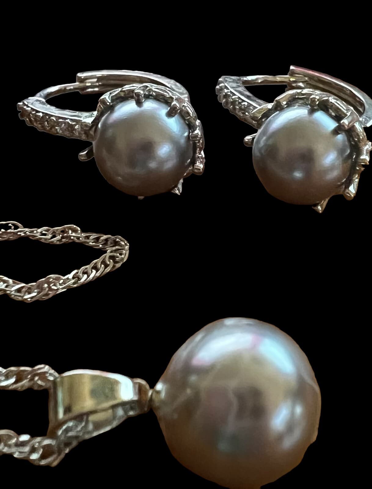Fashion Jewelry Silvertone Gray Faux Pearl Necklace w/Earrings - Thumbnail 6