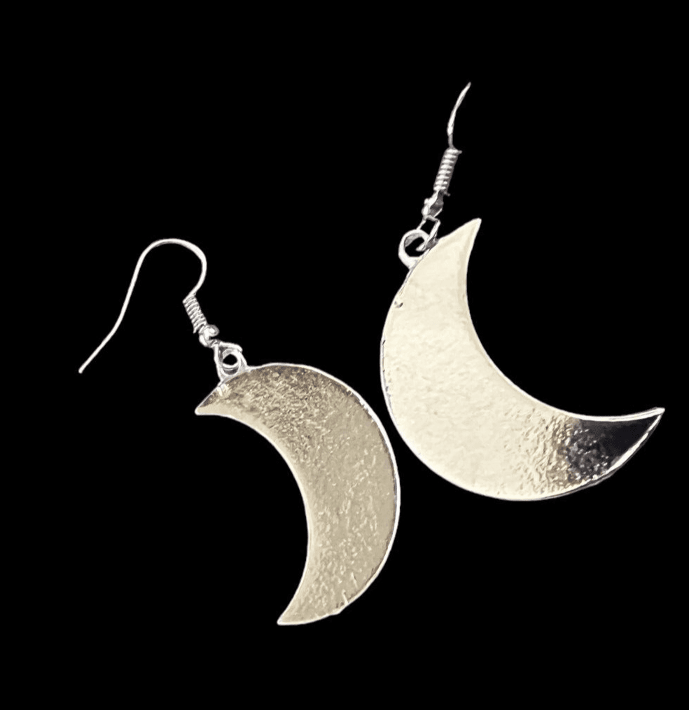 Silvertone Crescent Moon Statement Dangle 1.25" - Thumbnail 3