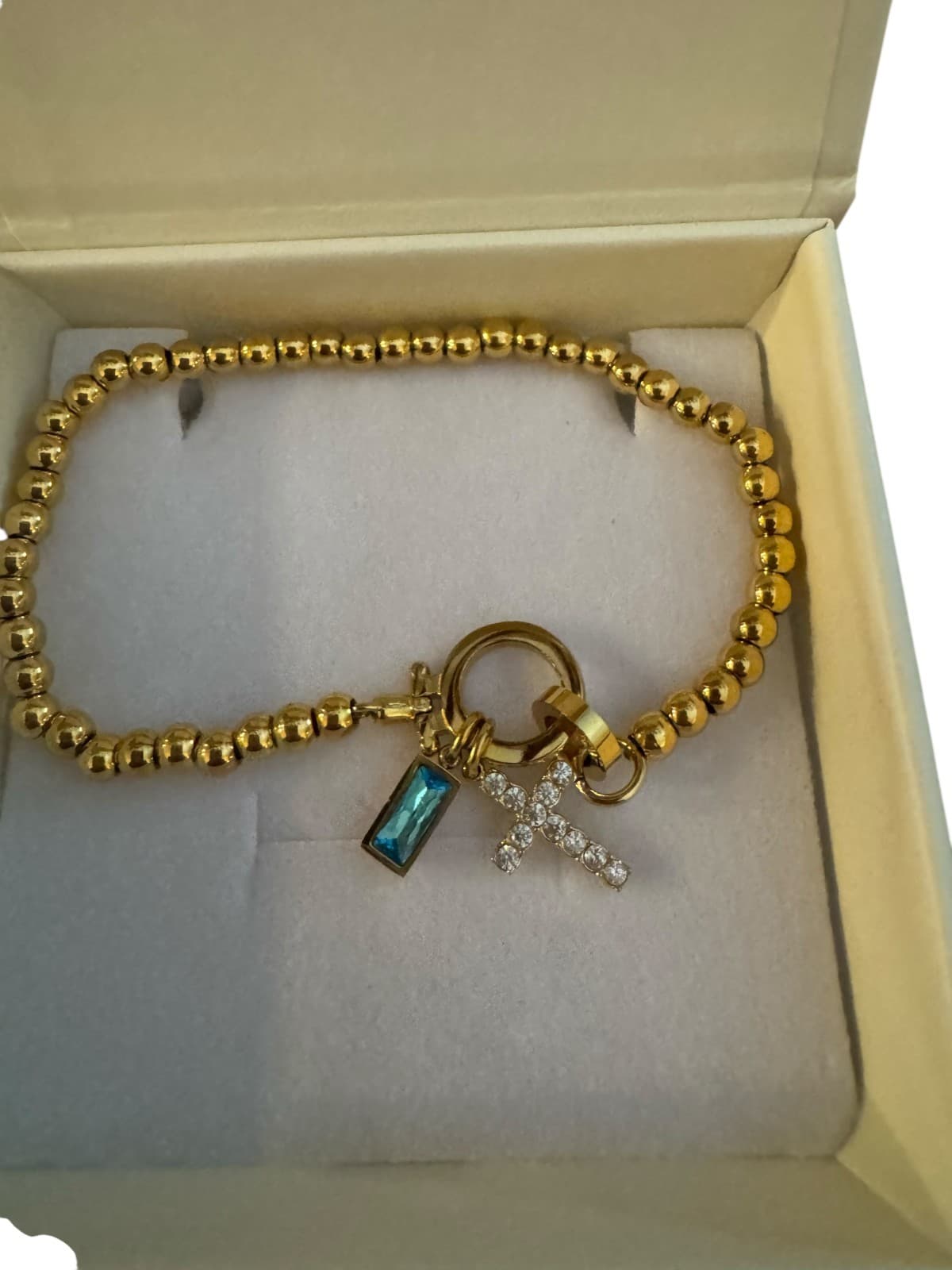Goldtone Beaded Birthstone December Cross Charm Bracelet Olivia Jewelry - Thumbnail 3