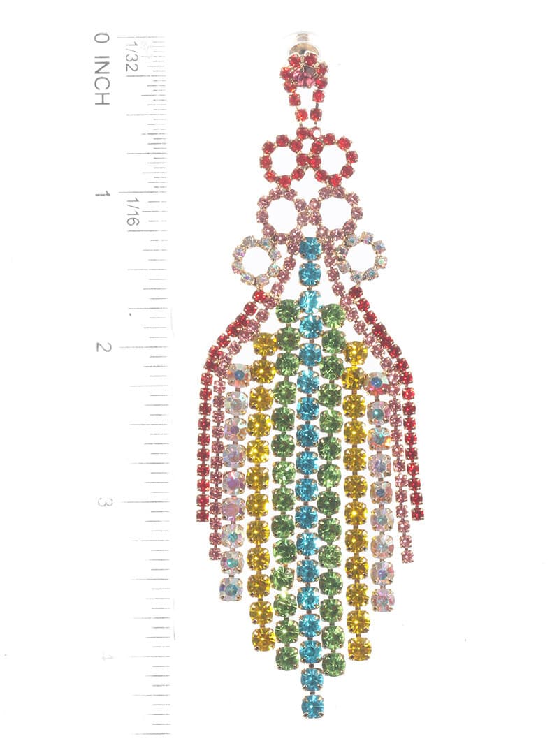 Fashion Jewelry Post Earrings Crystal Stones 4 1/2" drop - Thumbnail 2