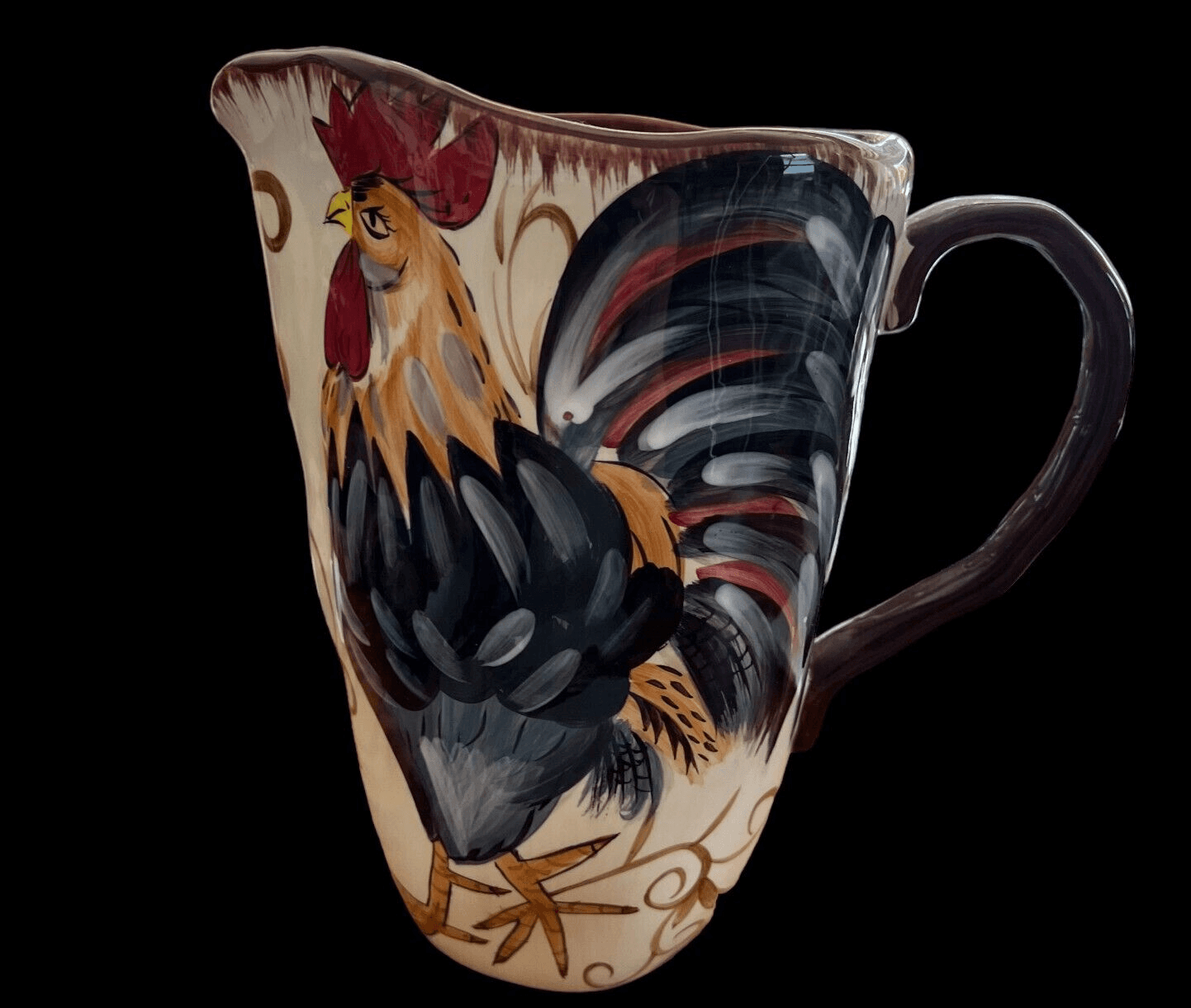 9.25" Dario Farrucci Hand Painted Rooster Large Pitcher - Thumbnail 2