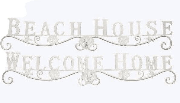 Metal Beach House & Welcome Wall Sign with Shell Design Set of 2 - Thumbnail 2