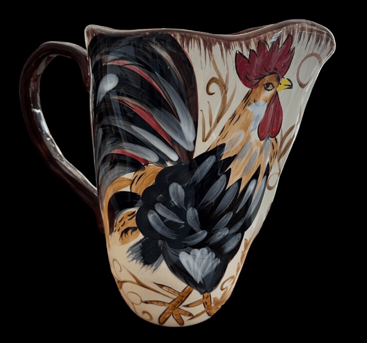 9.25" Dario Farrucci Hand Painted Rooster Large Pitcher - Thumbnail 3
