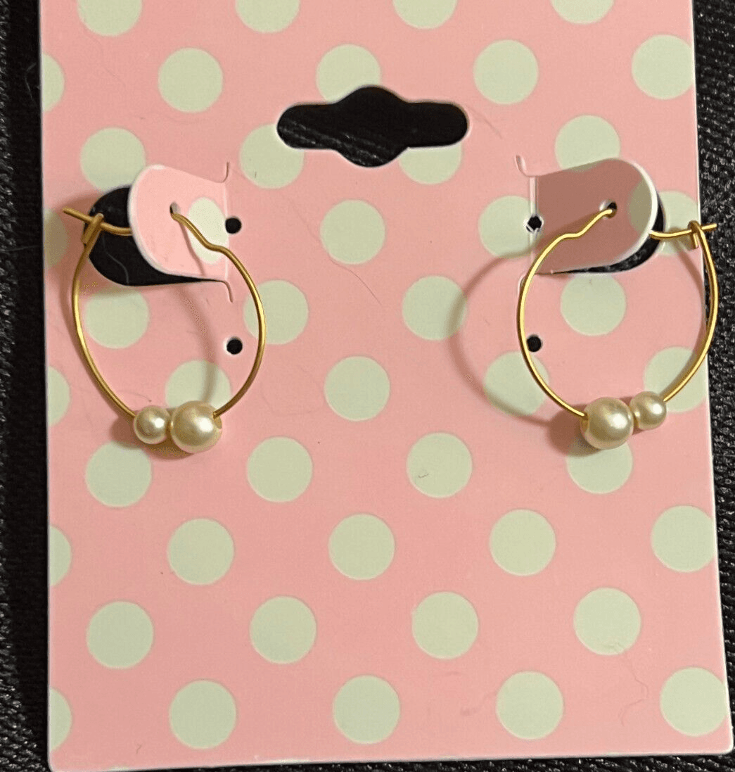 Vintage Goldtone Faux Pearl Earring Hoops - Thumbnail 2