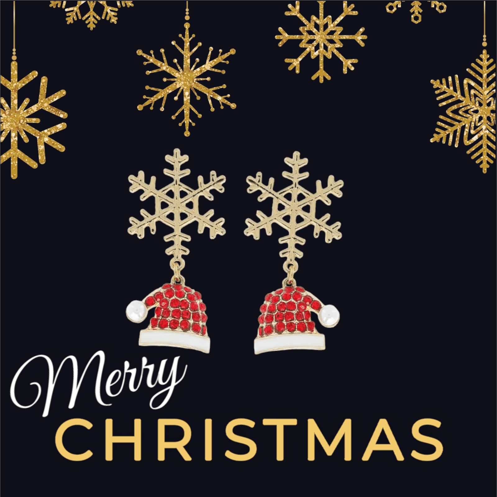 Christmas Snowflake Santa Hat Earrings - Thumbnail 2