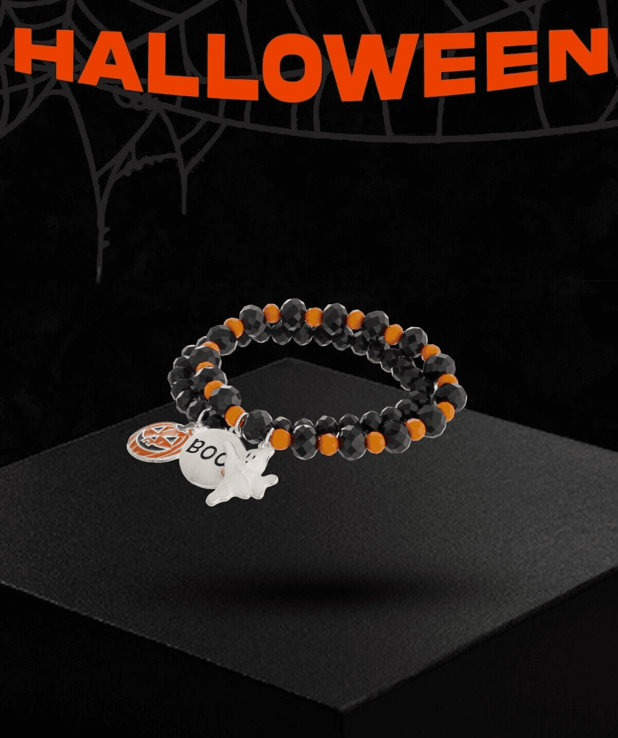 Vintage Halloween Beaded Charm Bracelet Featuring Halloween Charms 2 bangles - Thumbnail 2