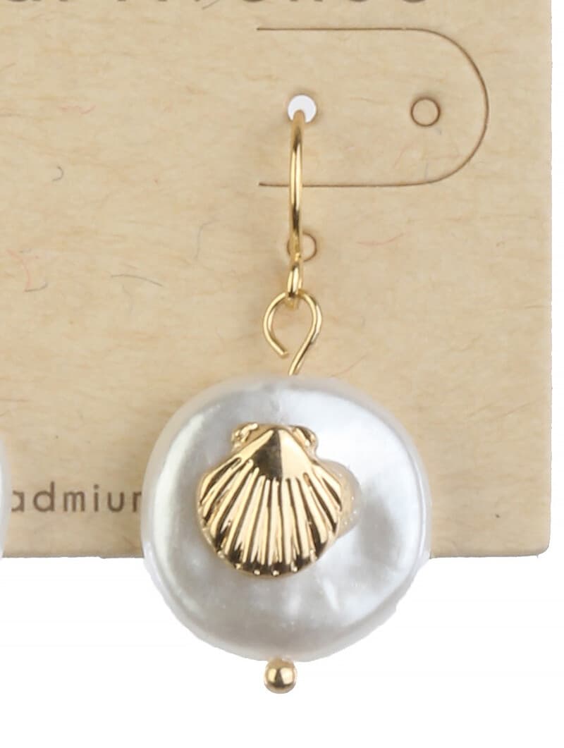 Fashion Jewelry Pearl/Sea Shell Earring 1 ½’ Drop - Thumbnail 2