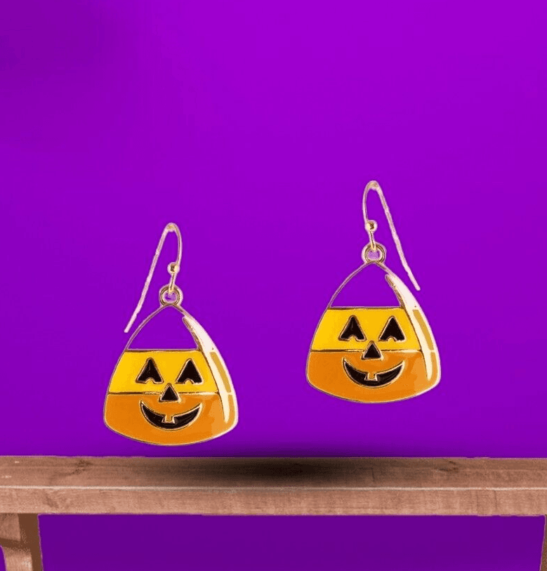 Vintage Style Funny Cute Halloween Candy Corn GoldTone Jewelry Earring - Thumbnail 2