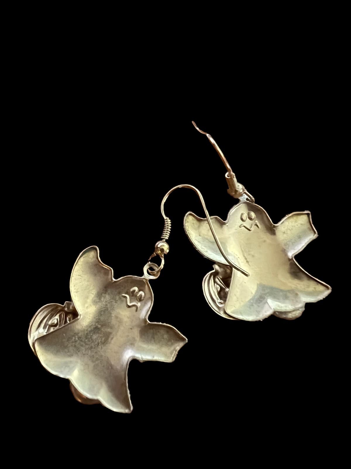 Vintage Halloween Ghost with Rhinestones & Pumpkin Earrings - Cute - Thumbnail 3