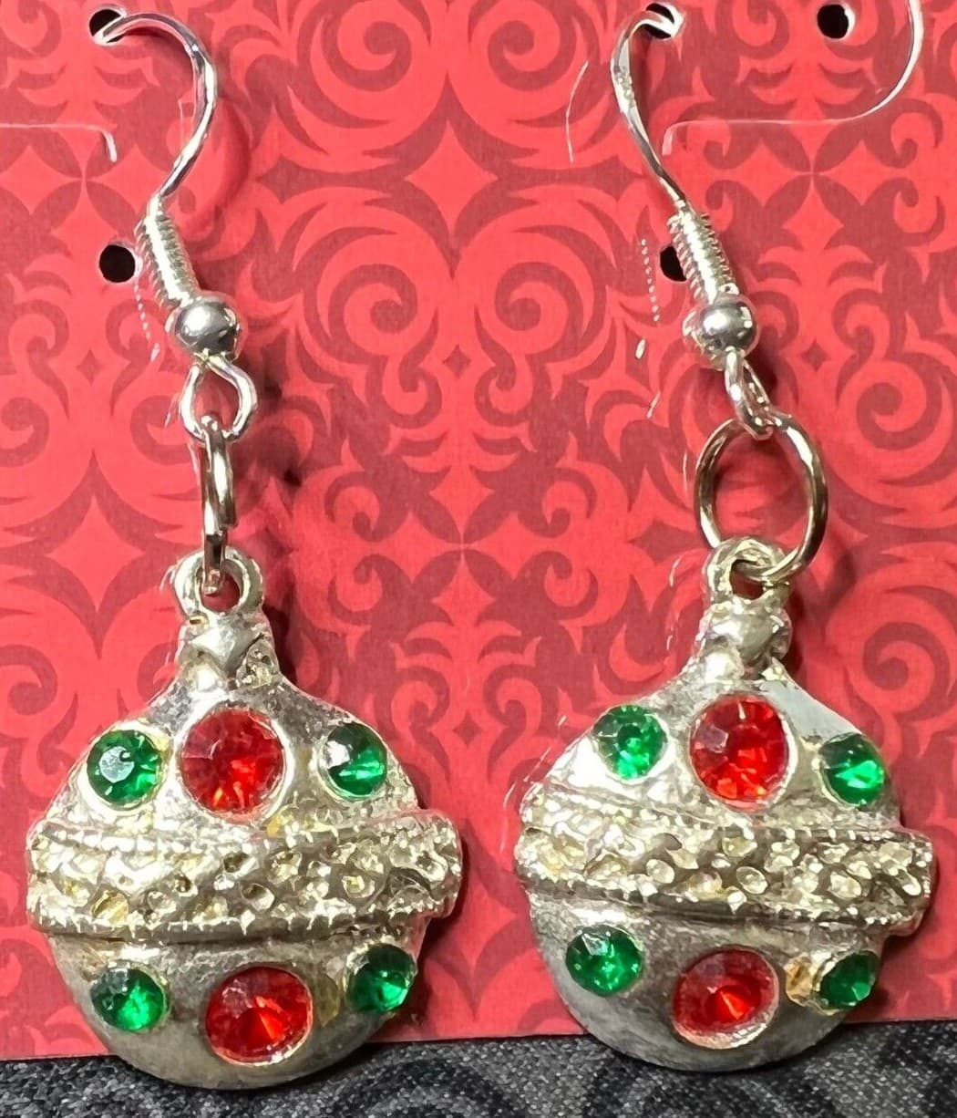 Vintage Christmas Ornament Silvertone Earrings - Thumbnail 2
