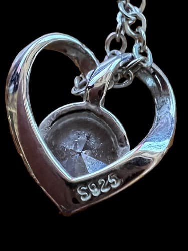 Sterling Silver Open Heart with CZ Sterling Necklace 16" - Thumbnail 2