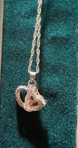 Fashion Jewelry Silvertone Necklace Pink CZ Heart insert - Thumbnail 3