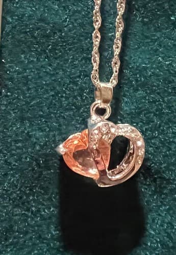 Fashion Jewelry Silvertone Necklace Pink CZ Heart insert - Thumbnail 2