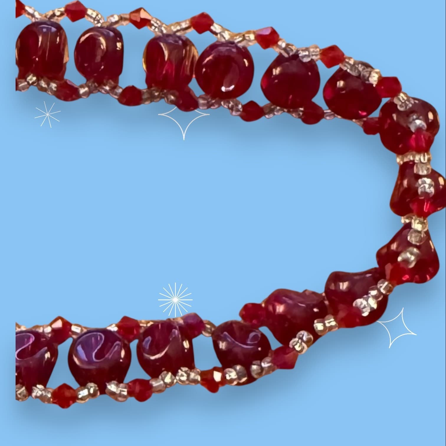 VINTAGE Handmade Beautiful Red Glass Bead Necklace 15" - Thumbnail 2