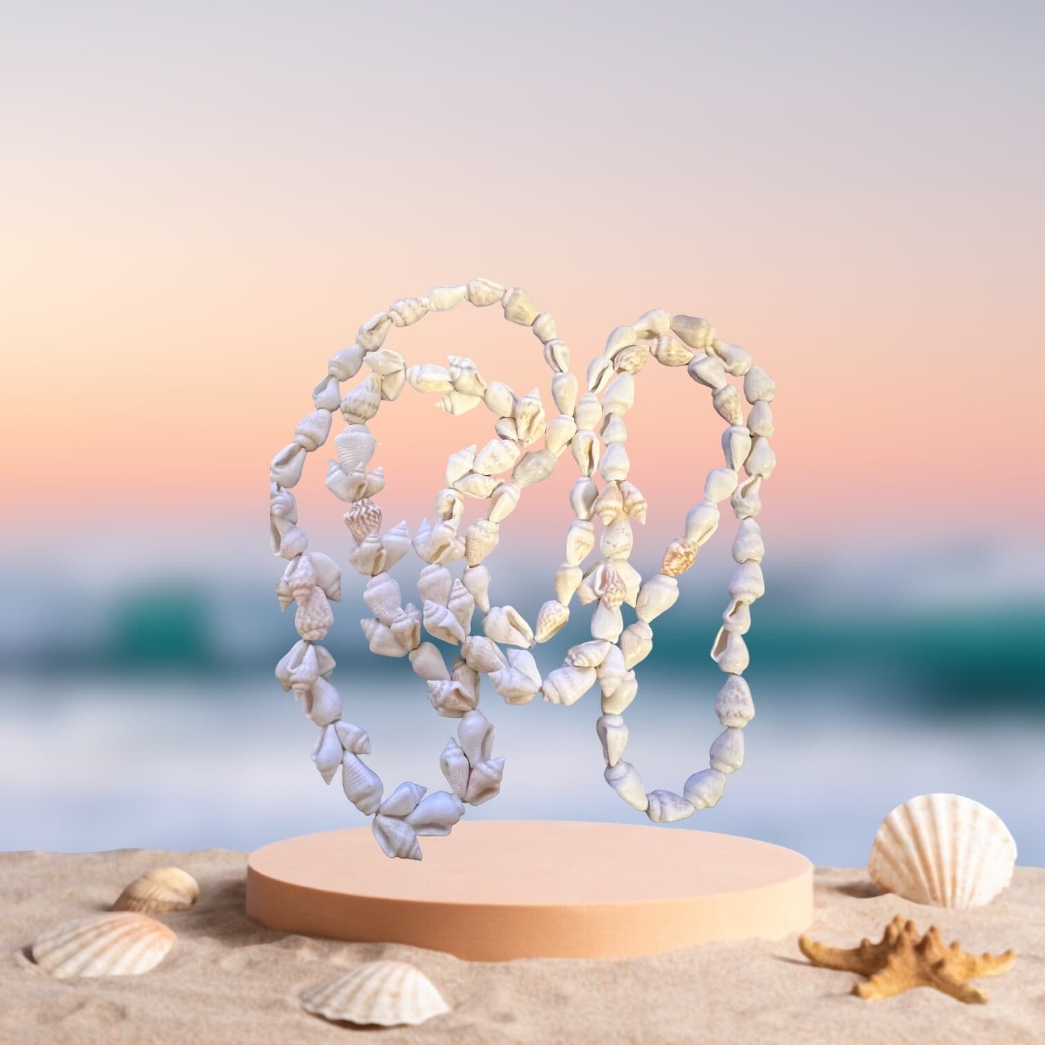 36" Bubble Pendants Sea Shell Necklace Beaded Lei - Thumbnail 2