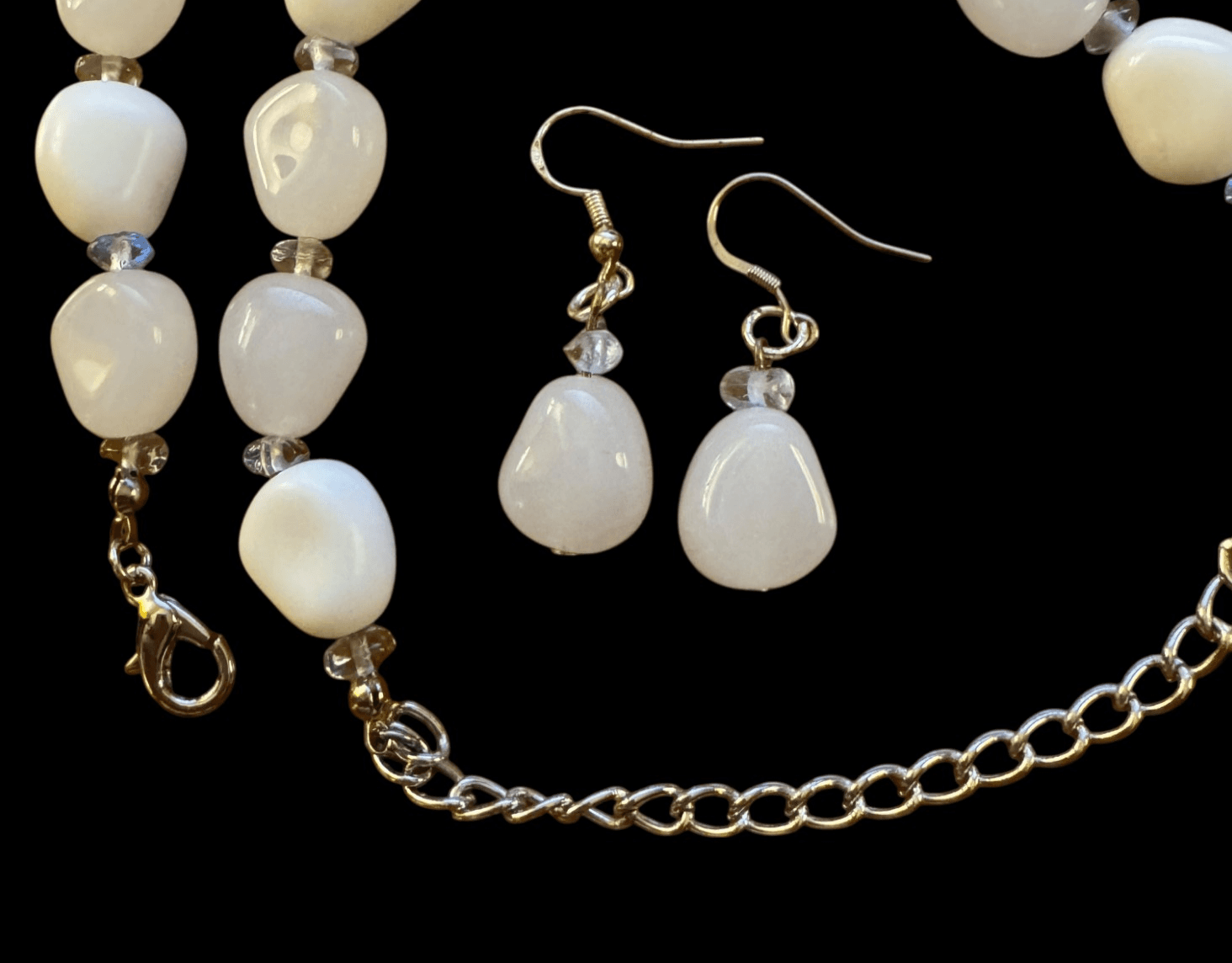 Vintage Silvertone Multi White (Moon) Stones w/ Matching Earrings - Thumbnail 2
